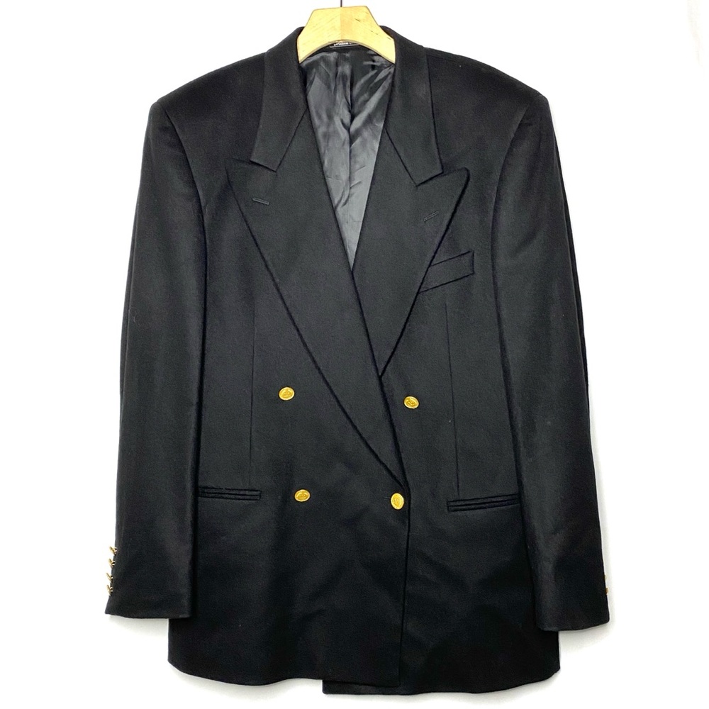 Valentino Men's Black Double-Breasted Blazer with Gold Buttons
